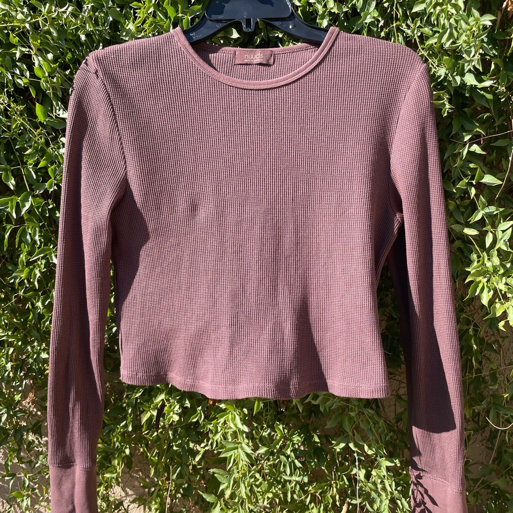 Nuuds Textured Knit Crop Top in Deep Brown